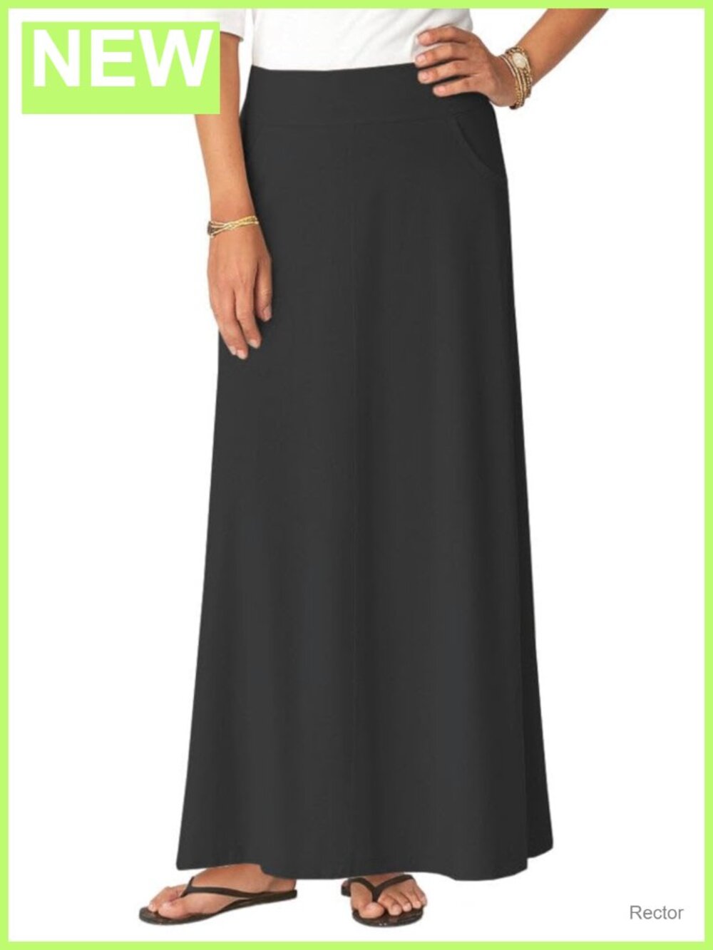 Stretch Cotton Knit A-Line Maxi Skirt Low Rise Ankle-Length Jean Pockets